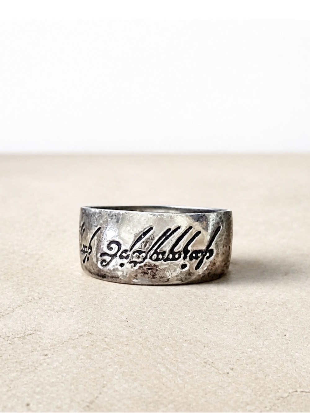 Heavy Sterling Silver Lord of  the Rings Engraved Men's Band Ring - Silver